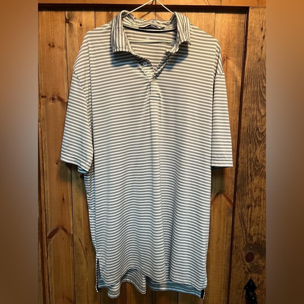 Men’s Large RLX white with gray stripes golf polo